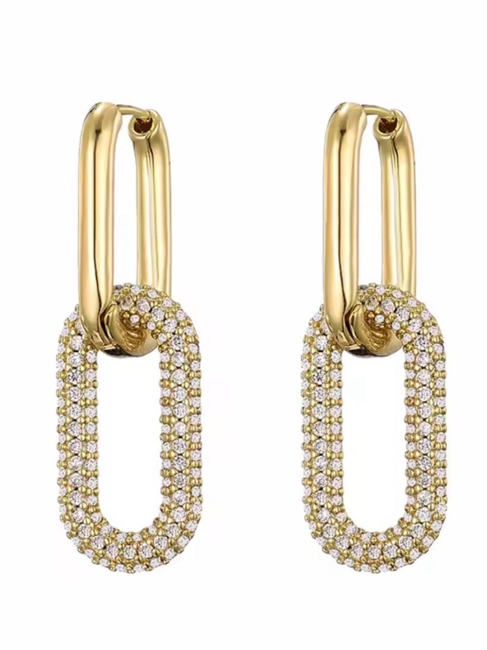 Gold Crystal Link Drop Earrings - Unbranded
